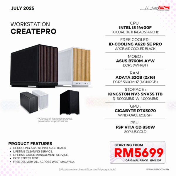 CreatePro Workstation ( INTEL CORE I5 14400F - RTX5070 ) | RM5699
