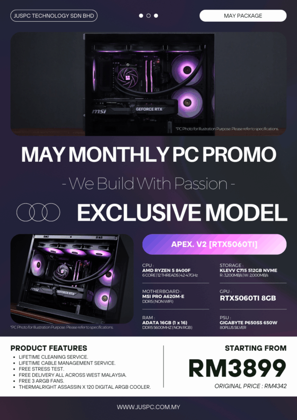Apex.V2 (AMD RYZEN 5 8400F | RTX5060TI ) RM3899