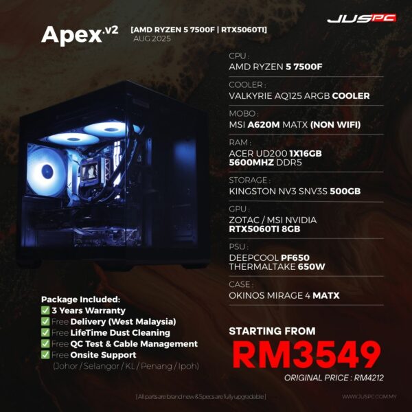 Apex.V2 (AMD RYZEN 5 7500F | RTX5060TI) RM3549