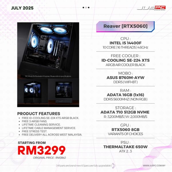 Reaver (INTEL I5 14400F | RTX5060) RM3299