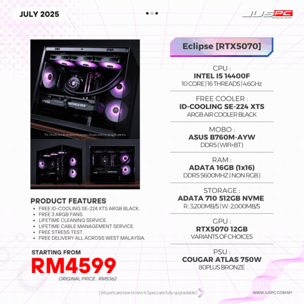 Eclipse (INTEL I5 14400F | RTX5070) RM4599
