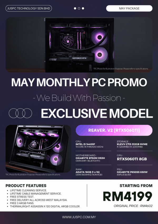 Reaver.V2 (INTEL I5 14400F | RTX5060TI ) RM4199