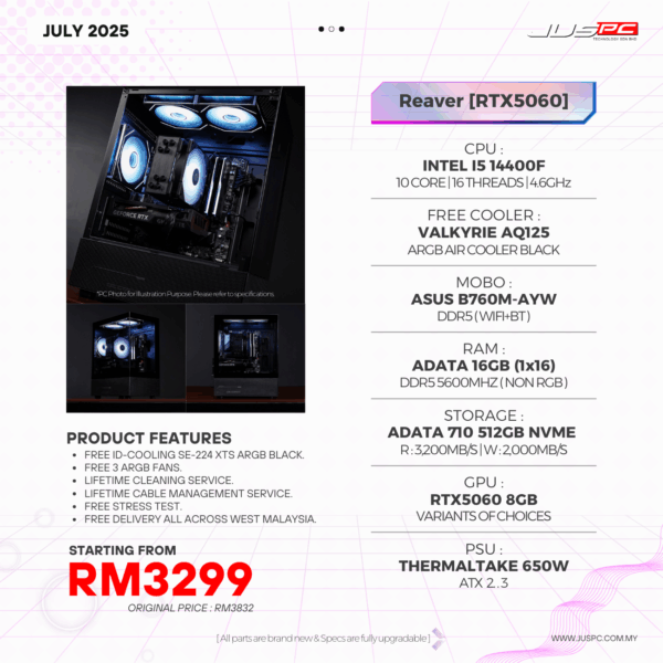 Reaver (INTEL I5 14400F | RTX5060) RM3299