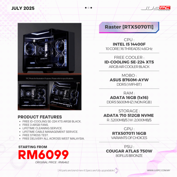 Raster (INTEL I5 14400F | RTX5070TI) RM6099