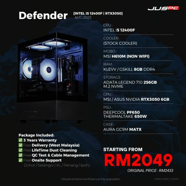 Defender (INTEL I5 12400F | RTX3050) RM2049