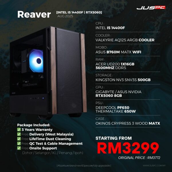 Reaver (INTEL I5 14400F | RTX5060) RM3299