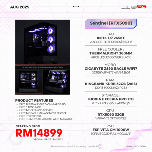 Sentinel (INTEL U7 265KF | RTX5090) RM14899